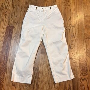 St. John Sport White Cropped Pants Cotton Spandex Gold Logo Women's 4